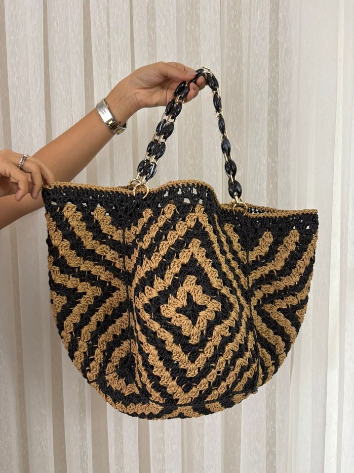 Bohem Zebra Desenli Örgü Kadın Çanta - Görsel 5