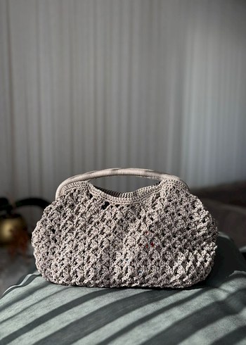 Gri Örgü Bohem Kadın Çanta - Görsel 5