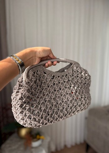 Gri Örgü Bohem Kadın Çanta - Görsel 3