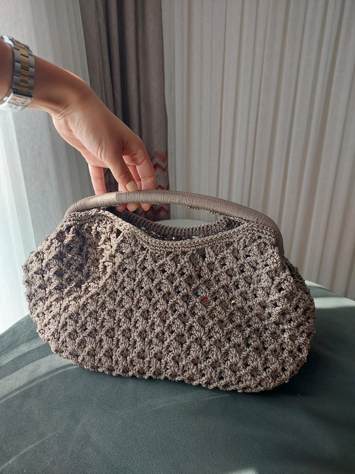 Gri Örgü Bohem Kadın Çanta - Görsel 2
