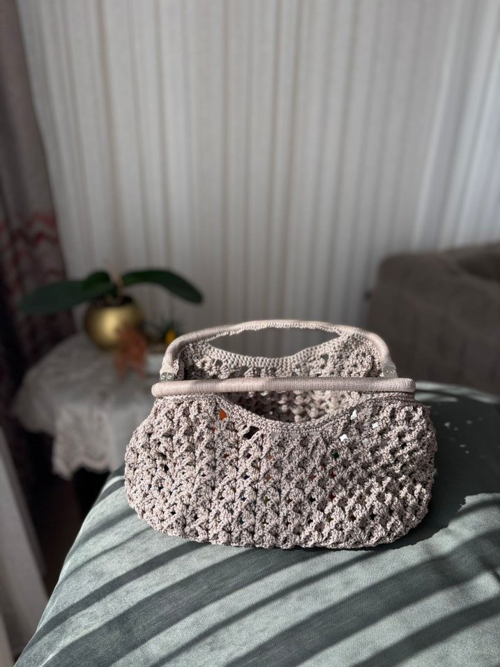 Gri Örgü Bohem Kadın Çanta - Görsel 4