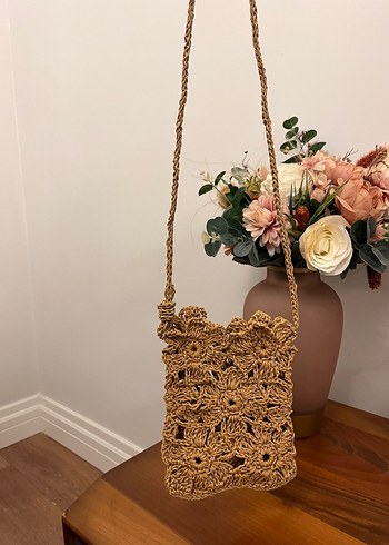 Bej Bohem Örgü Çiçekli Kadın Çapraz Çanta - Görsel 2