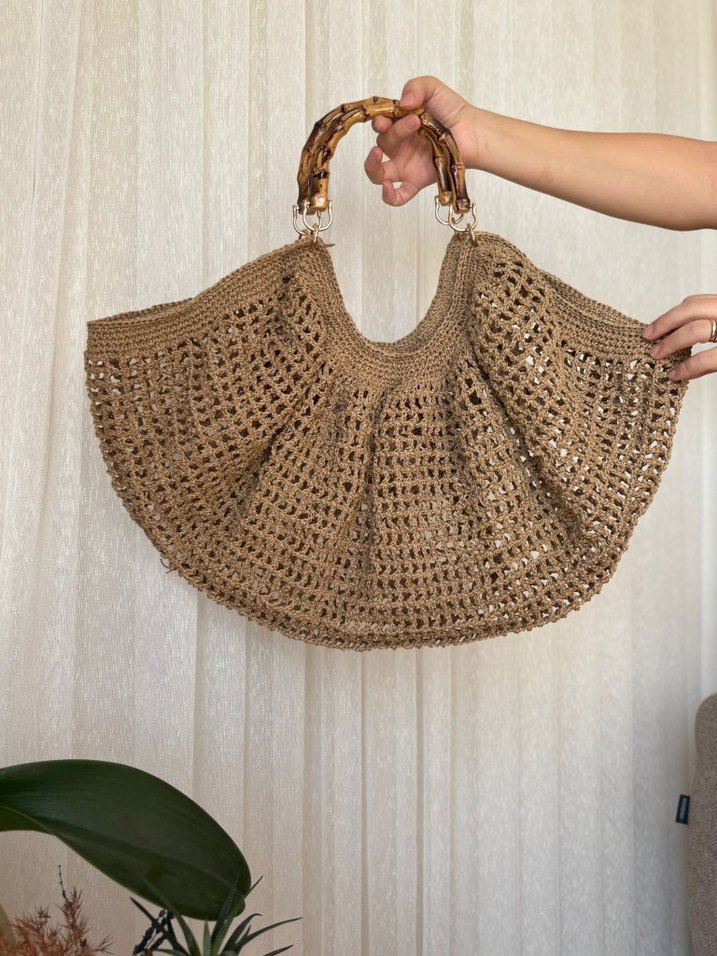 Bej Örgü Bohem Kadın Çanta - Görsel 3