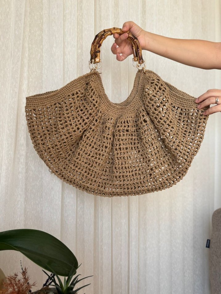 Bej Örgü Bohem Kadın Çanta - Görsel 2