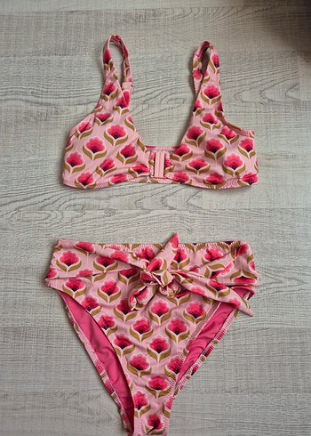 Düğmeli Pembe Bohem Desenli Bikini
