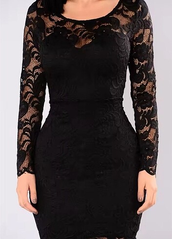 H&M Siyah dantelli mini elbise