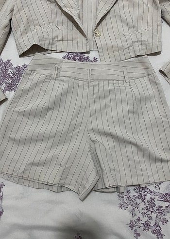 Koton Bej Keten Mini Blazer ve Şort Takım