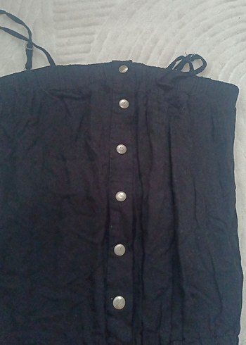 Düğmeli Siyah Askılı midi Tulum - Görsel 2