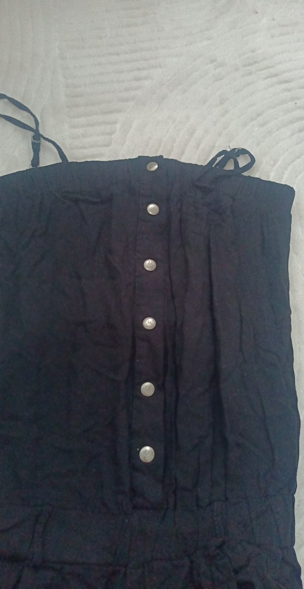 Düğmeli Siyah Askılı midi Tulum - Görsel 2