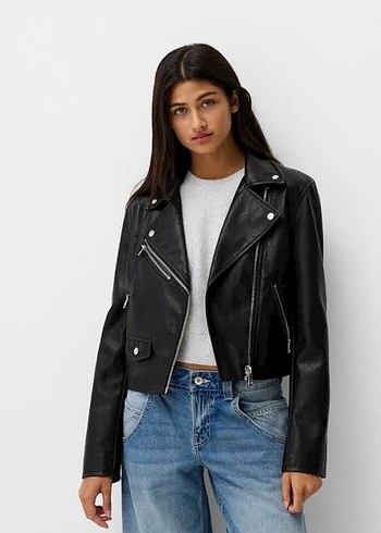 s Beden siyah Renk Siyah Deri Biker Ceket