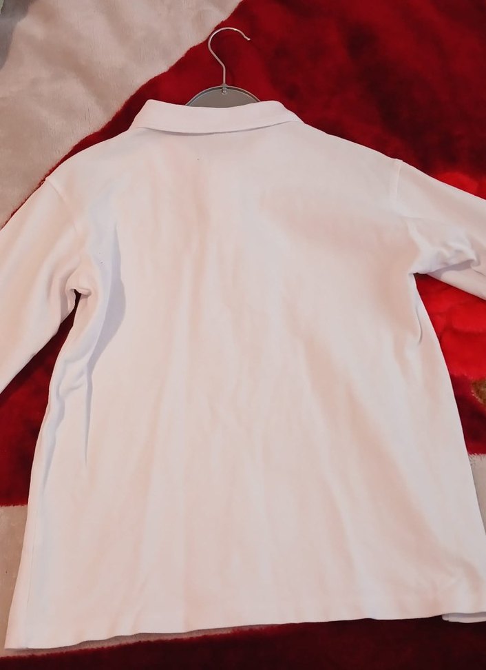 kız Beyaz Pamuklu Uzun Kollu Polo Tişört - Görsel 2