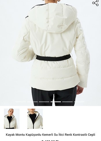 Kadın Ekru Kapüşonlu Kemerli Kayak Montu - Görsel 4