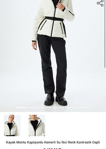 Kadın Ekru Kapüşonlu Kemerli Kayak Montu - Görsel 5