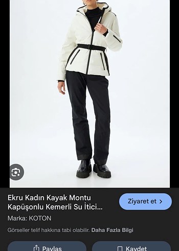 Kadın Ekru Kapüşonlu Kemerli Kayak Montu - Görsel 6