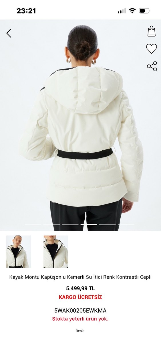 Kadın Ekru Kapüşonlu Kemerli Kayak Montu - Görsel 4