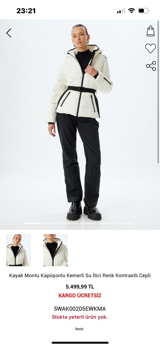 Kadın Ekru Kapüşonlu Kemerli Kayak Montu - Görsel 5