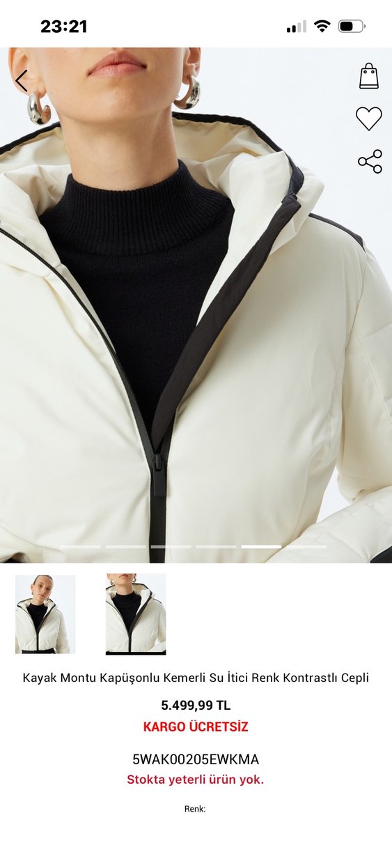 Kadın Ekru Kapüşonlu Kemerli Kayak Montu - Görsel 3