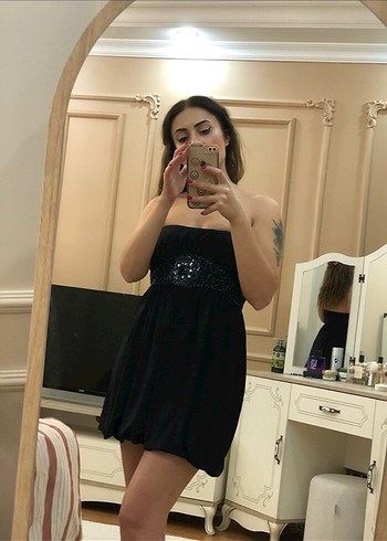 Siyah Yılan Desenli Straplez Mini Elbise - Görsel 6