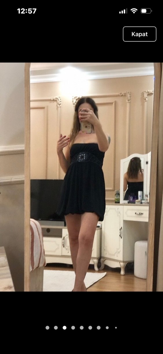 Siyah Yılan Desenli Straplez Mini Elbise - Görsel 5