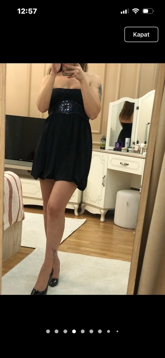 Siyah Yılan Desenli Straplez Mini Elbise - Görsel 4