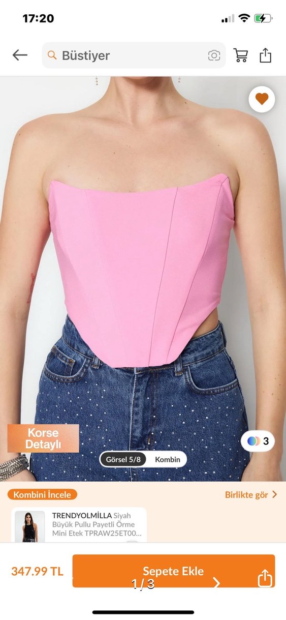 Pembe Kayık Yaka Strappy Bustiyer - Görsel 3