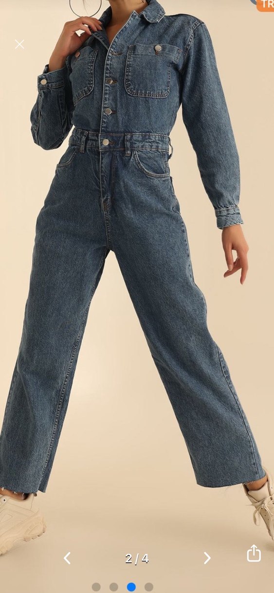 Kadın Denim Midi Tulum - Kemerli, Regular Fit - Görsel 2