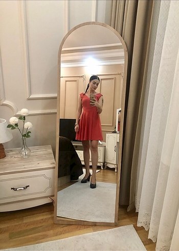 Parlak Kırmızı Midi Elbise V Yakalı - Görsel 3