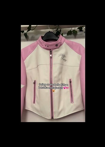 Kadın Pembe Deri Biker Ceket - Görsel 2