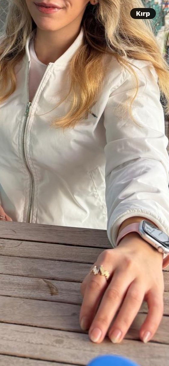 Beyaz Fermuarlı Yüksek Yaka Kadın Ceket - Görsel 2