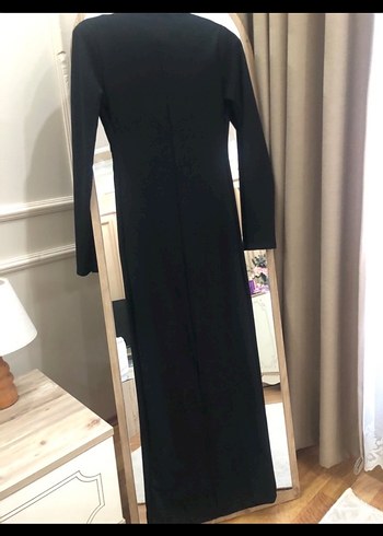 Düğmeli Siyah Uzun Kadın Elbise - Görsel 4