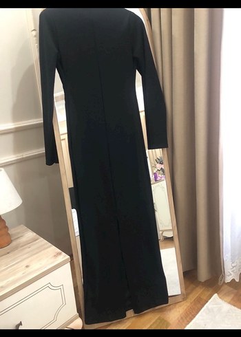 Düğmeli Siyah Uzun Kadın Elbise - Görsel 2