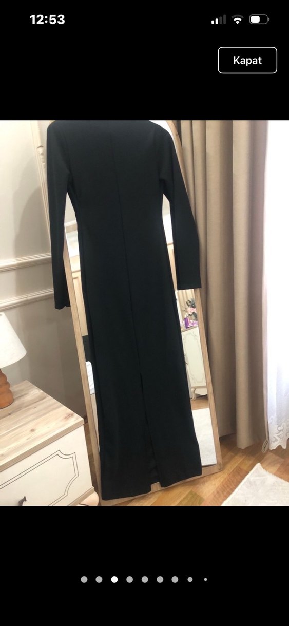 Düğmeli Siyah Uzun Kadın Elbise - Görsel 2