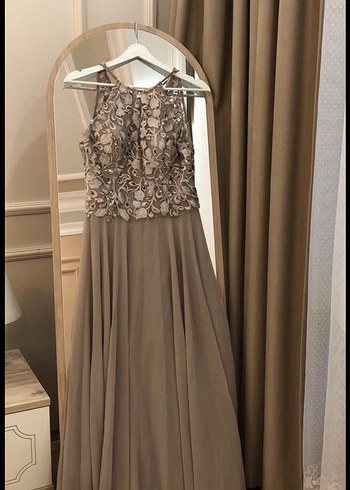 Boncuk İşlemeli Gri Uzun Abiye Elbise - Görsel 6