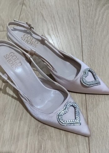 inci Pembe abiye Stiletto Kalp Taşlı Bantlı Topuklu