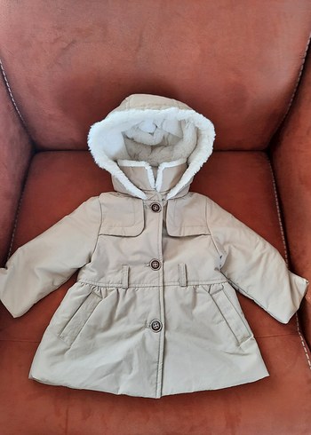 Kız Çocuk Bej Kürklü Kapüşonlu Kaban - Görsel 2