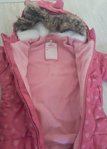 Pembe Puantiyeli Bebek Tulumu Kürklü Kapüşonlu - Görsel 9