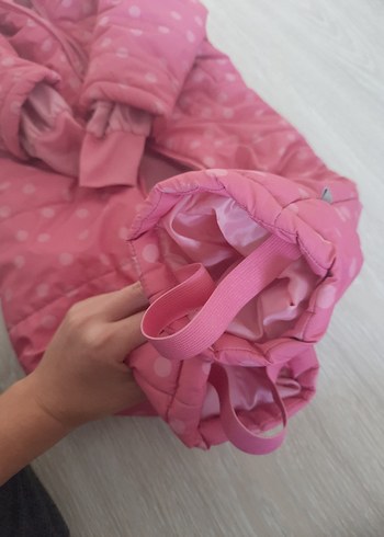 Pembe Puantiyeli Bebek Tulumu Kürklü Kapüşonlu - Görsel 7