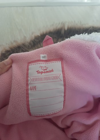 Pembe Puantiyeli Bebek Tulumu Kürklü Kapüşonlu - Görsel 5