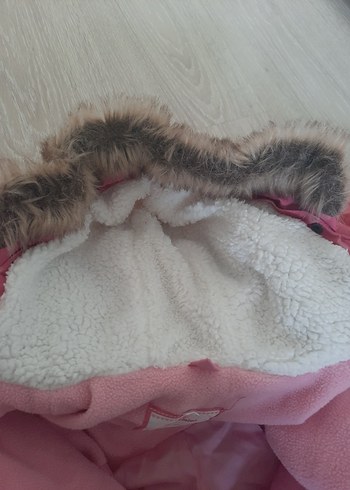 Pembe Puantiyeli Bebek Tulumu Kürklü Kapüşonlu - Görsel 6