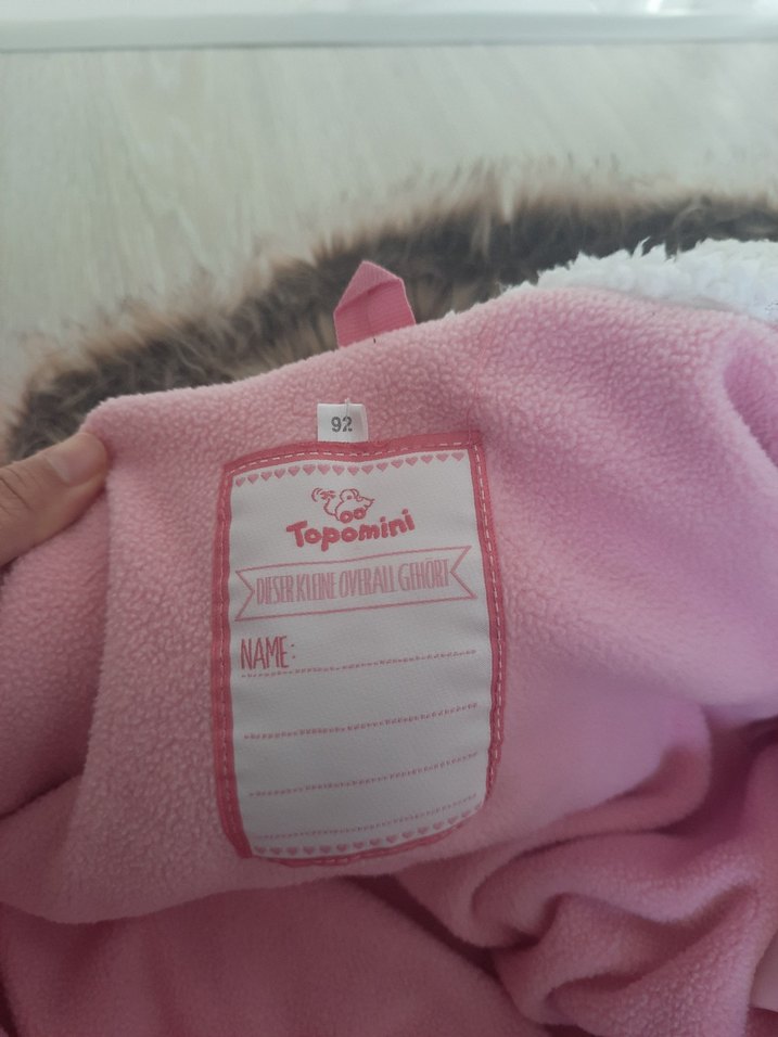 Pembe Puantiyeli Bebek Tulumu Kürklü Kapüşonlu - Görsel 5