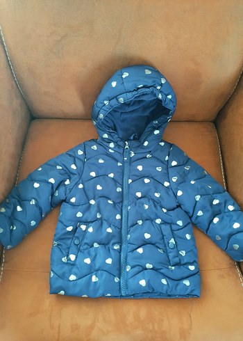 Düğmeli Kapüşonlu Mavi Kız Mont - Görsel 2