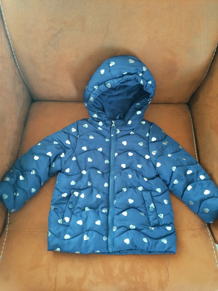 Düğmeli Kapüşonlu Mavi Kız Mont - Görsel 2