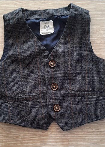 Düğmeli Erkek Çocuk Gri Yün Yelek - Görsel 2