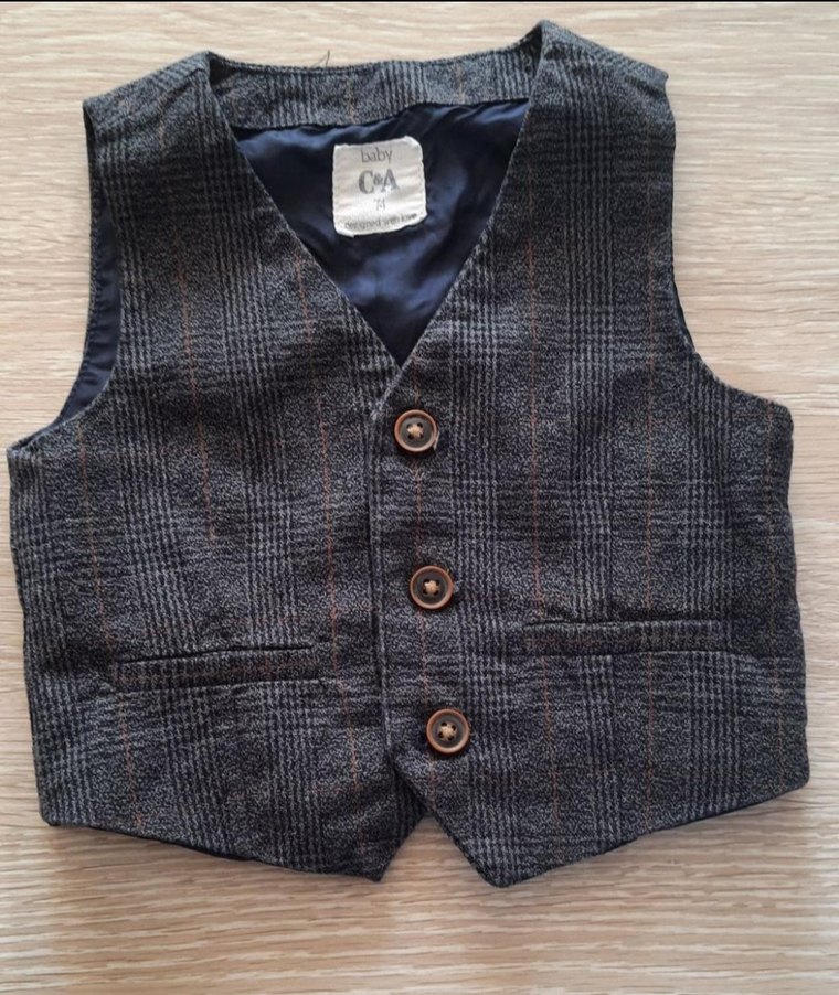 Düğmeli Erkek Çocuk Gri Yün Yelek - Görsel 2