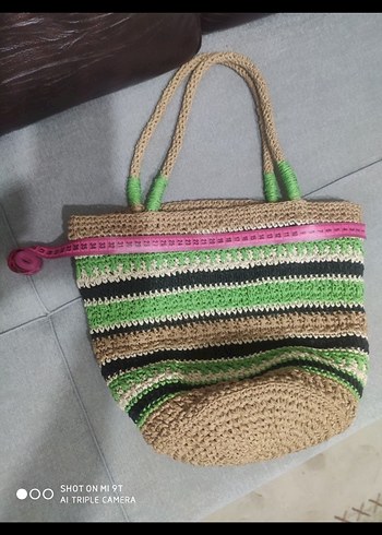 Örgü Desenli Yeşil Kadın Tote Çanta - Görsel 4