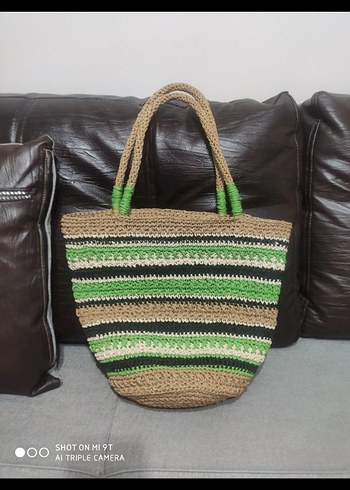 Örgü Desenli Yeşil Kadın Tote Çanta - Görsel 2