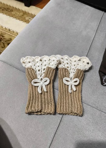 Bej Bohem Örgü Kadın Eldiven - Görsel 2