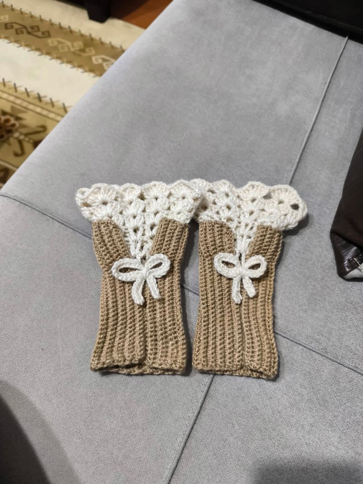 Bej Bohem Örgü Kadın Eldiven - Görsel 2