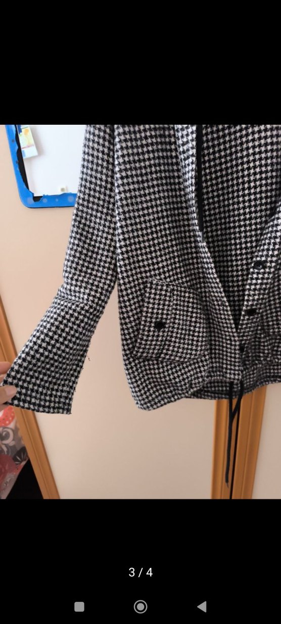 Gri Ekose Düğmeli Midi  Ceket - Görsel 3