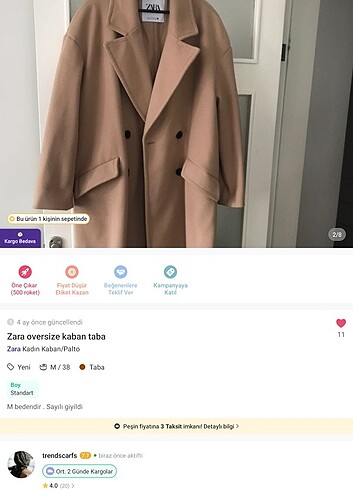 Zara Zara taba kadın kaban